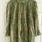 Cato Boho Smocked Paisley Button Down Shirt Green Pink Size XL Photo 0