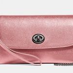 Coach Authentic metallic Crossgrain leather turnlock flap wristlet/Crosby Photo 1