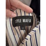 Style Mafia 100% Linen Cottagecore Top Blue White Striped Bow Detail Medium Photo 2