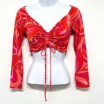 Anthropologie Vibrant Psychedelic Y2K 2000s Drawstring Tie Crop Top Long Sleeve Medium Photo 1