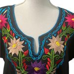 Mexican Artesian Handcrafted Black Embroidered Short Sleeve Shirt Sz L/XL Photo 3