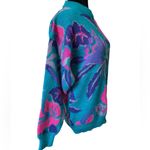 Moda Le Vintage 90s Bright Teal Pink Tropical Coastal Boho Floral Leafy Sweater Photo 2