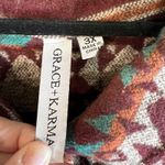 GRACE KARMA Women's 3X Southwestern Patterned Shacket Jacket Burgundy Teal boho Brown Photo 3