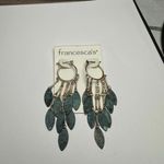 Francesca’s Gold Tone Hoop With Rustic Green Dangles Pierced Earrings NWT Photo 6