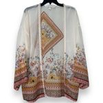 Tantrums women's size medium creme floral pullover cover up kimono 3/4 sleeves Orange Photo 10