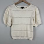 House of Harlow 1960 Knit Sweater Top Womens XS Cream Short Puff Sleeve Cottage‎ Photo 0