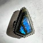BLUE Fire Labradorite Genuine Stone 925 Sterling Silver Ring Photo 0