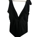 Unique Vintage 3X  LARGE Black Plunge One Piece Self Tie Straps Swimsuit Photo 3