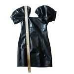 Divided H&M Faux Leather Black Puff Sleeve Dress Medium Open Back Ladder Tie Gothic Moto Photo 6