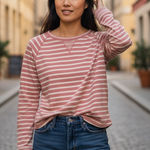 Ralph Lauren Lauren Pink & White Striped Sweatshirt, Rolled Edges, Women’s XS Photo 0