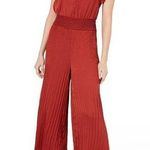 Current Air Smocked Pleated Jumpsuit Satin Women V-Neck Orange Rust Cap Sleeve Photo 0