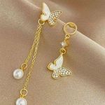 18K Gold Butterfly Alloy Women's Drop Earrings Photo 1