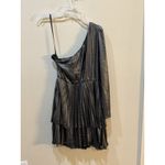 Derek Lam Metallic One Shoulder Pleated Long Sleeve Mini Dress Size‎ 8 EU 44 Silver Photo 4