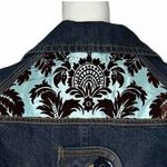 Womens La Bonne Vie Cropped Denim Trench Coat Jean Jacket Blue Brown Print Sz S Photo 7