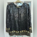 Vintage STENAY 100% Silk 80’s All Over Sequin Beaded Jacket Black Gold Size XL Photo 11