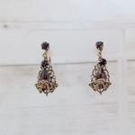 Vintage Screw Back Earrings Antique Gold Tone & Purple Gems Regal Photo 1