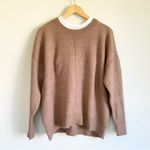 Warm Taupe Brown Boxy Crew Neck Wool Blend Lightweight Sweater Size Medium NWOT Tan Photo 1