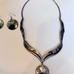 Vintage Alpaca Mexico Sterling Abalone Necklace Earrings Set Estate Jewelry Silver Photo 0