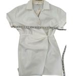 NWT Commense Womens Collared Cuffed Sleeve Button Wrap Short Dress White Medium Photo 3