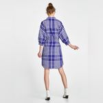 ZARA  Linen-Cotton Blend Blue Gingham Check Shirt Dress with Drawstring Waist Photo 1
