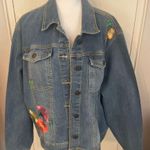 Crest Jeans vintage med wash distressed denim jacket floral embroidery. Size 3X Blue Photo 0
