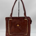 Vintage Don Quixote Brown Leather Satchel Purse w/Gold Trim Top Zipper Closure Photo 0