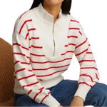 Draper James New  Striped Quarter Zip Sweater Red White Mariner Stripe candy cane Photo 0