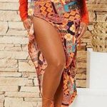 SheIn Orange print slit midi mini skirt Photo 0