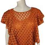 Du Jour Crew Neck Ruffle Lace Top Orange Rust Small A378507 NWOT Ruffle Sleeve Photo 1