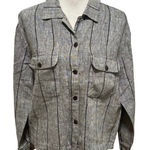 Chicos Design Size 1 US S Linen Button Front Shirt Top Grey Striped TINY FLAW Gray Photo 0