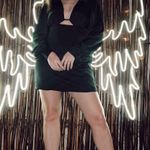 Showpo Black Dress Plunging Neckline With Balloon Sleeves Photo 0