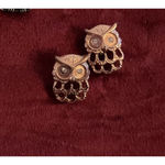Owl Earrings, Set Of Three. Pewter & Rose gold Owls On Posts. Silver Dangle Owl Photo 3