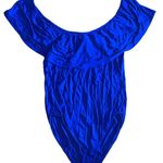 Glitz Ruffled Off The Shoulder Blue Bodysuit Large Photo 0