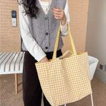 Boutique Korean Retro Gingham Reversible Tote Bag - Yellow Photo 2