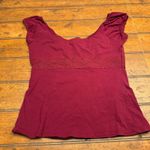 EXPRESS Burgundy Lace Trim Shirred Neck Cap Sleeve Top Women's Size M Photo 3