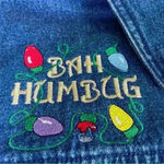 Classic Elements Denim Shirt Shacket Christmas Embroidered Size Medium Holiday Photo 2