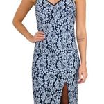 Cynthia Steffe Blue Chambray Denim Floral Lace Sweetheart Midi Dress Size 2 Photo 0