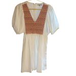 Madewell  Embroidered Poplin Mini Dress Puff Sleeve V neck‎ Size XS NWOT Photo 4
