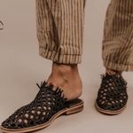 Free People  Women's Black Mirage Mules Woven Leather Slip On Boho Size 38 Photo 0