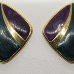 Vintage Retro Gold, Green, & Purple Earrings Gold Photo 0