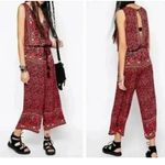 Free People  Boho Red Black Floral Crop Jumpsuit Size Medium Photo 1