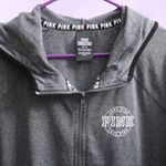 PINK Victoria's Secret ultimate full zip sweater love pink in circle left chest with pockets thumb stripes on sleeves in gray Photo 9