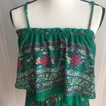 Miami  Ruffle Floral Romper Sleeveless Green Medium Spaghetti Straps Francesca's Photo 1
