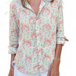 Frank & Eileen Size XS Eileen Relaxed Cotton Floral Button Up Shirt Pink Seafoam Photo 0