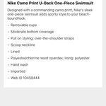 Nike Swimsuit NWT Camo Print U Back One Piece Athletic Metallic Silver Logo S Photo 3