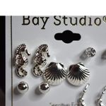NWT Bay Studio Beachy Silver Tone Sea Horse/Turtle/Shell/Crystal 5 pr. Earrings Photo 2