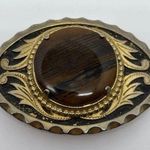 Western Belt Buckle Black & Brown Agate Vintage Cowboy 60's Silver and goldtone Photo 0