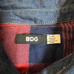 BDG Women's Mixed Media Plaid Flannel Denim Button Up Shirt Size Large Casual Photo 3