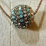 Gold tone green rhinestone bead pendant necklace Photo 2