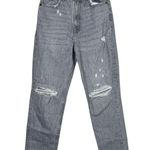 ZARA Straight Leg High Waisted Distressed Jeans Raw Hem 2 Rinsed Black #3900 Photo 9